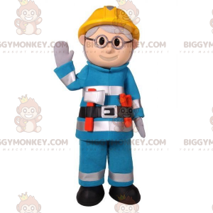 BIGGYMONKEY™ Maskottchenkostüm eines Feuerwehrmanns im blauen