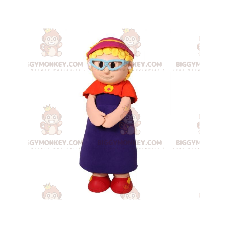 BIGGYMONKEY™ Old Lady Grandma Mascot Costume With Glasses -