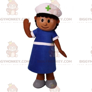 Traje de mascote de enfermeira BIGGYMONKEY™ vestido de azul –