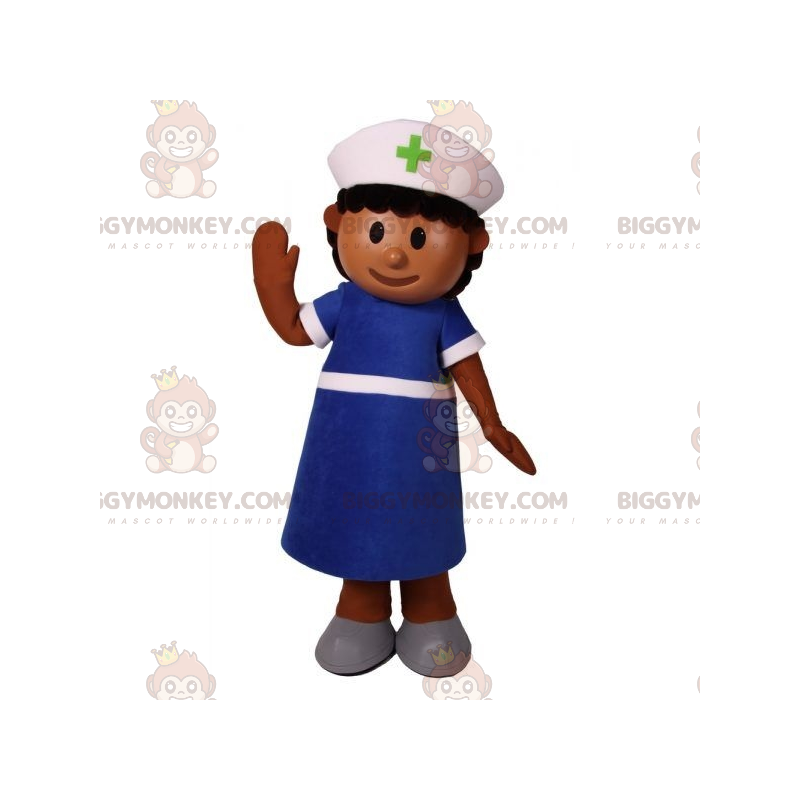 Traje de mascote de enfermeira BIGGYMONKEY™ vestido de azul –