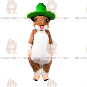 Traje de mascote BIGGYMONKEY™ de rato roedor marrom e branco