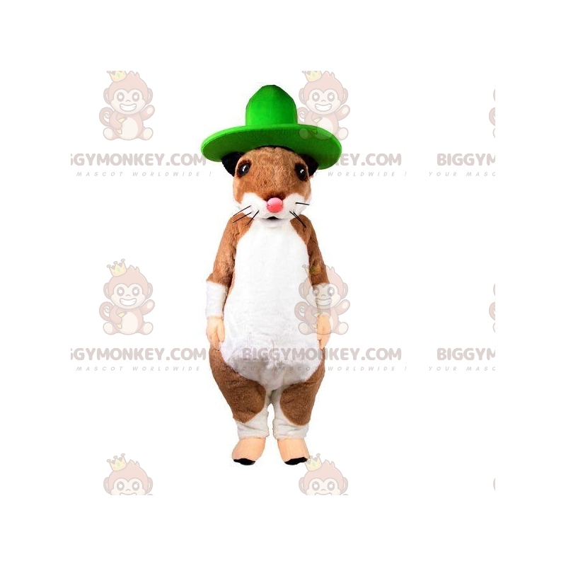 Traje de mascote BIGGYMONKEY™ de rato roedor marrom e branco