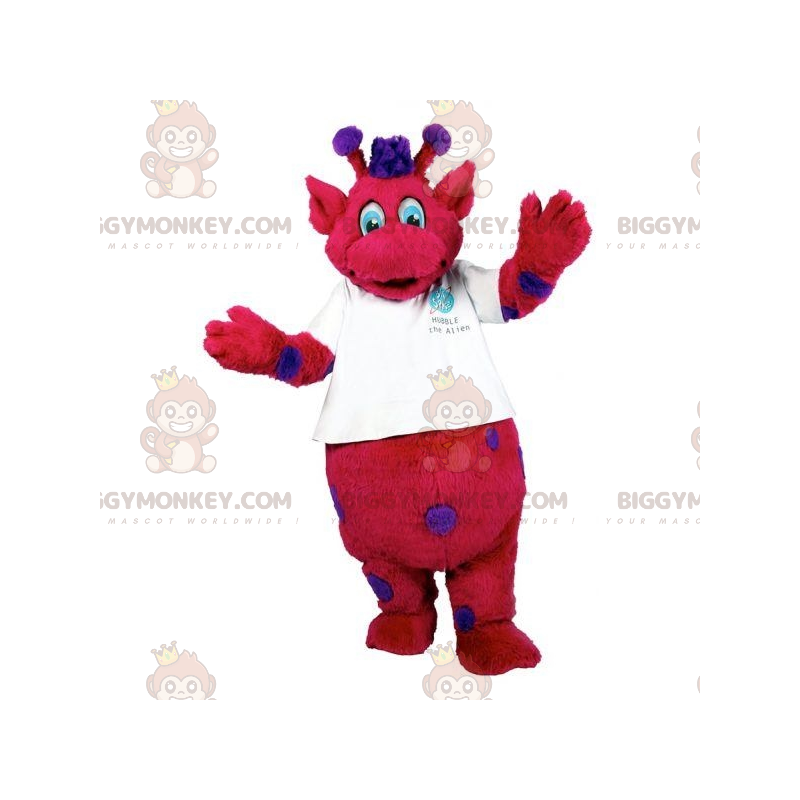 BIGGYMONKEY™ Maskotdräkt Röd och lila monster med antenner -