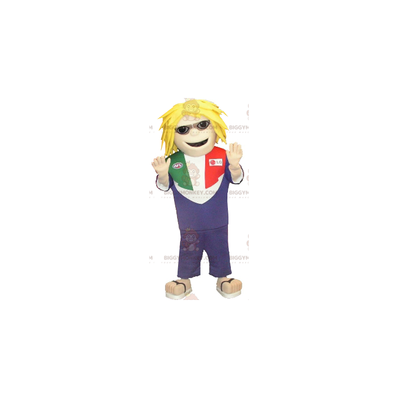 Blond Man BIGGYMONKEY™ Mascot Costume with Glasses and Slides -
