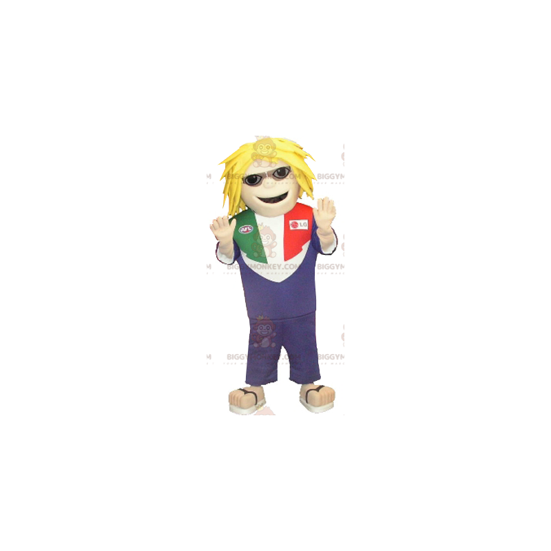 Blond Man BIGGYMONKEY™ Mascot Costume with Glasses and Slides –