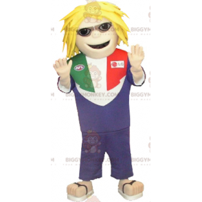 Blond Man BIGGYMONKEY™ Mascot Costume with Glasses and Slides –