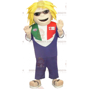 Blonde man BIGGYMONKEY™ mascottekostuum met bril en dia's -