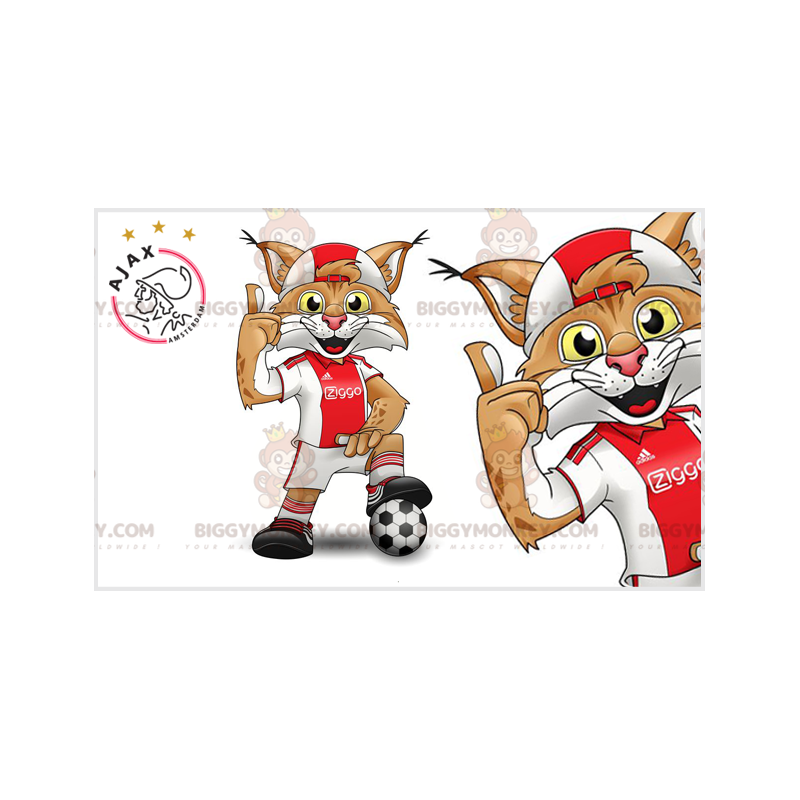 Brun og hvid Lynx BIGGYMONKEY™ maskotkostume med sportstøj -
