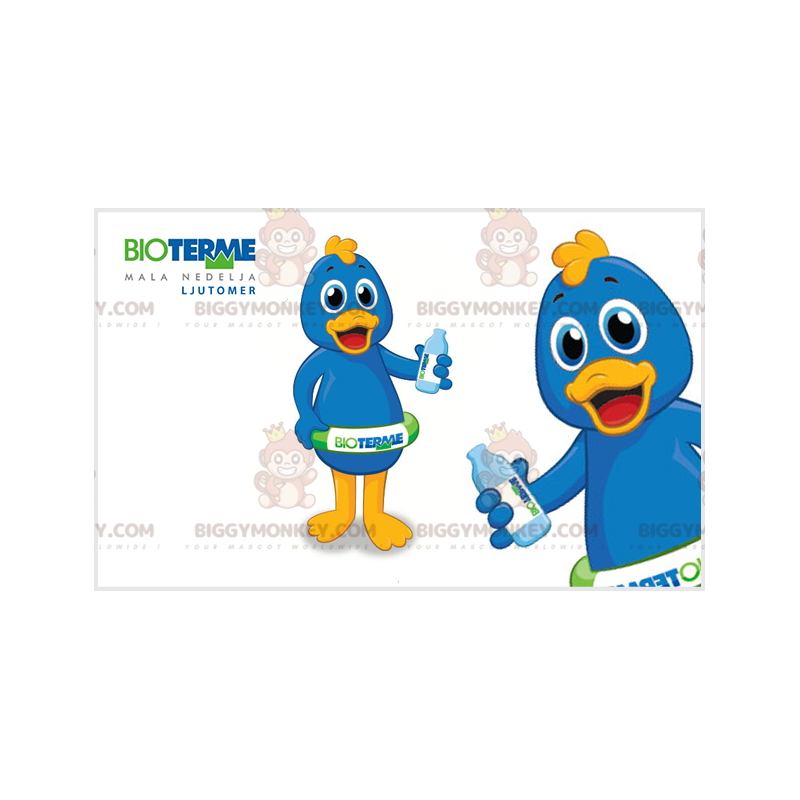 BIGGYMONKEY™ Mascot Costume Blue and Yellow Duck with a Buoy –