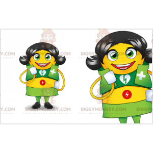 Bruin verpleegster BIGGYMONKEY™ mascottekostuum met groene