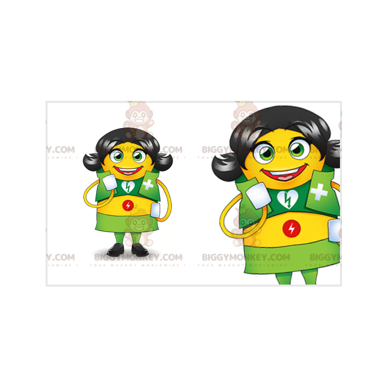 Brun sjuksköterska BIGGYMONKEY™ maskotdräkt med grön outfit -