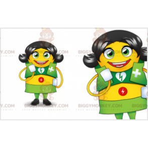 Brown Nurse BIGGYMONKEY™ Mascot Costume with Green Outfit –