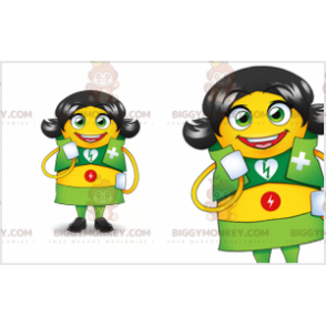 Brun sjuksköterska BIGGYMONKEY™ maskotdräkt med grön outfit -