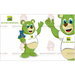 BIGGYMONKEY™ costume da mascotte di orsacchiotto verde con