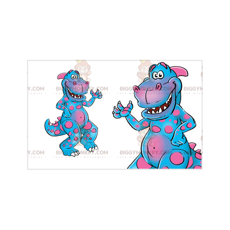 Funny and Colorful Pink and Blue Dinosaur BIGGYMONKEY™ Mascot