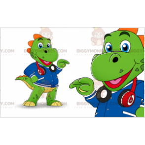 Green Dinosaur BIGGYMONKEY™ Mascot Costume with Headphones and