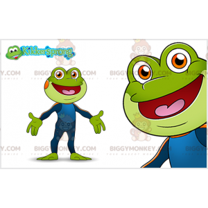 Costume da mascotte BIGGYMONKEY™ rana verde con tuta blu -