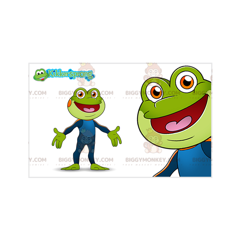 Green Frog BIGGYMONKEY™ Mascot Costume With Blue Jumpsuit -