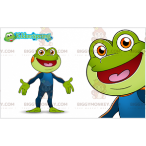 Green Frog BIGGYMONKEY™ Mascot Costume With Blue Jumpsuit -
