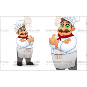 Traje de mascote Chef BIGGYMONKEY™ com chapéu. fantasia de chef