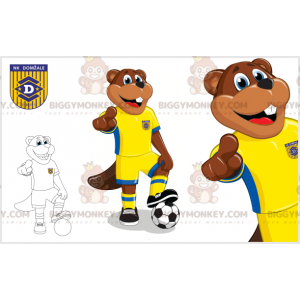 BIGGYMONKEY™ Mascot Costume Brown Beaver in Yellow and Blue
