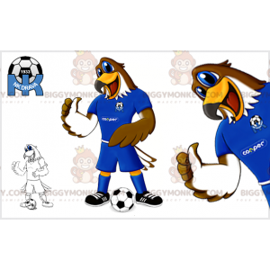 BIGGYMONKEY™ maskotkostume Brun og hvid ørn i fodboldtøj -