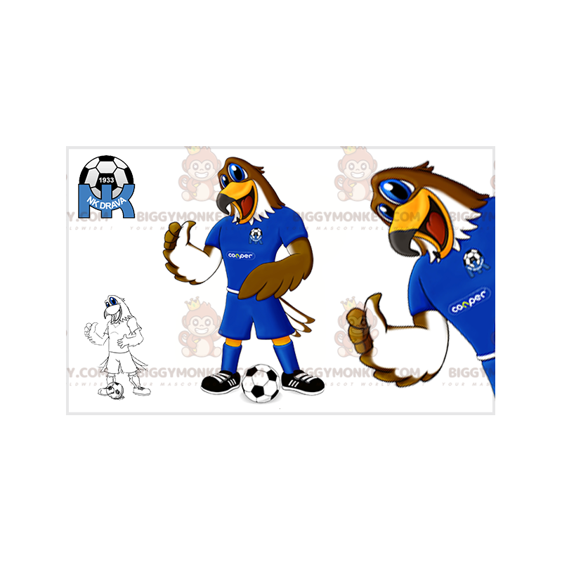 Kostým maskota BIGGYMONKEY™ Hnědobílý Eagle ve fotbalovém