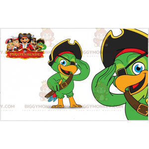 Green Parrot BIGGYMONKEY™ Mascot Costume with Eye Patch and Hat