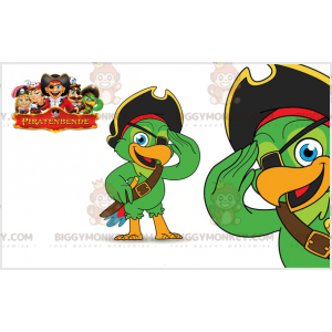 Grön papegoja BIGGYMONKEY™ maskotdräkt med ögonlapp och hatt -