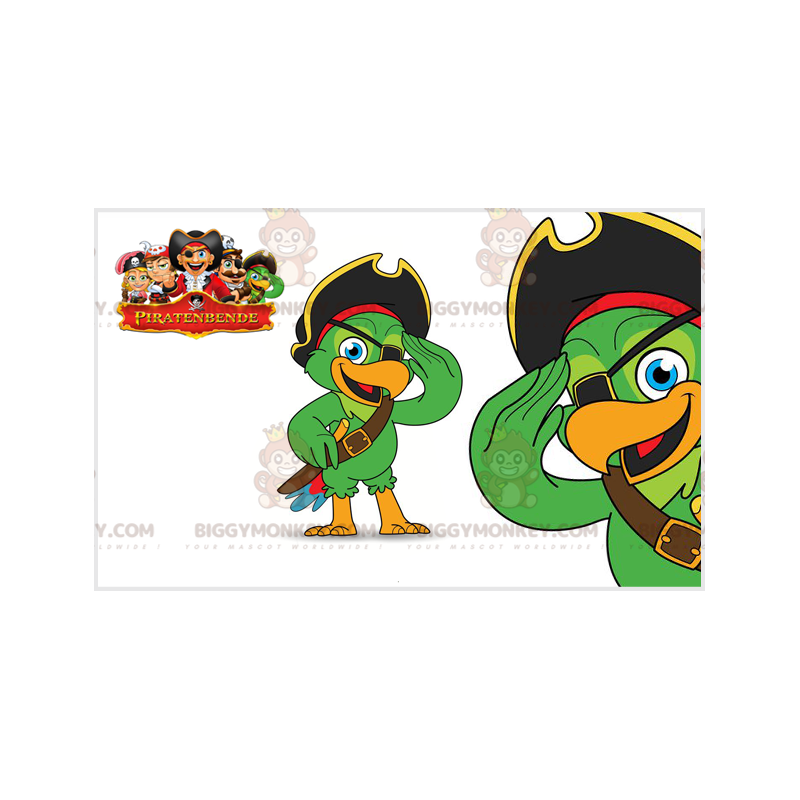 Green Parrot BIGGYMONKEY™ Mascot Costume with Eye Patch and Hat