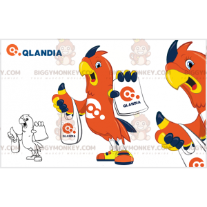 Kostým maskota BIGGYMONKEY™ Orange Blue and Yellow Bird Parrot