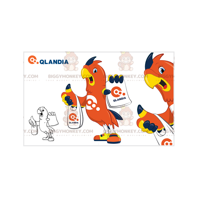 BIGGYMONKEY™ Disfraz de mascota de loro pájaro naranja, azul y