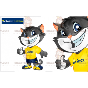 BIGGYMONKEY™ Mascot Costume Gray and White Cat In Sportswear -