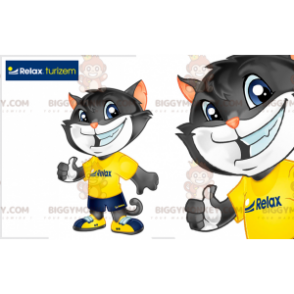 Costume de mascotte BIGGYMONKEY™ de chat gris et blanc en tenue