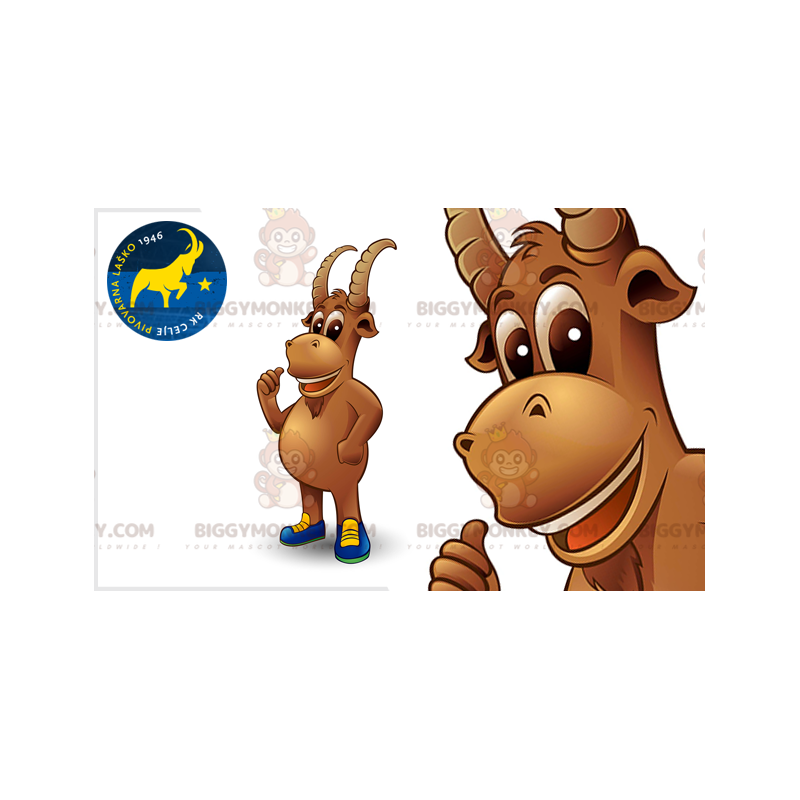 BIGGYMONKEY™ Mascot Costume Brown Goat Chamois with Horns –