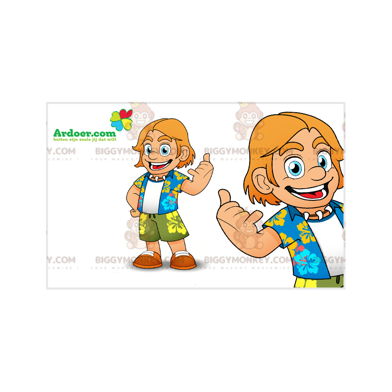 BIGGYMONKEY™ mascottekostuum surfer vakantieganger met