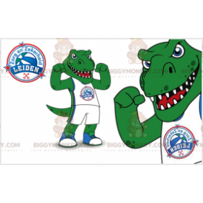 Disfraz de mascota dinosaurio verde feroz e intimidante