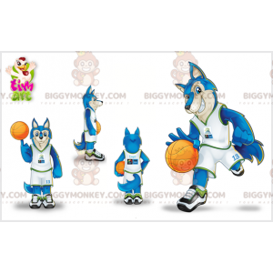 Στολή μασκότ BIGGYMONKEY™ λύκου με στολή μπάσκετ. μπλε λύκος -