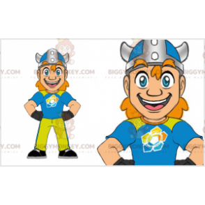 Red Viking BIGGYMONKEY™ Mascot Costume with Helmet. viking