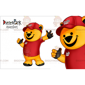 BIGGYMONKEY™ Yellow Bear Mascot Costume Dressed in Red Outfit –