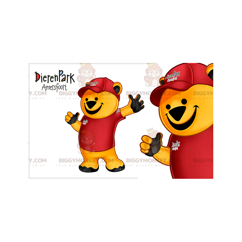 BIGGYMONKEY™ Yellow Bear Mascot Costume Dressed in Red Outfit –