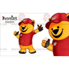 BIGGYMONKEY™ Yellow Bear Mascot Costume Dressed in Red Outfit -