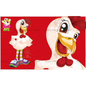 Costume mascotte BIGGYMONKEY™ gallina pollo bianco e rosso -