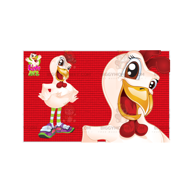 Costume de mascotte BIGGYMONKEY™ de poule de poulet blanc et