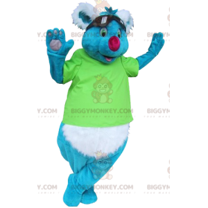 Traje de mascote de coala azul e branco BIGGYMONKEY™ com óculos