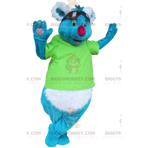 BIGGYMONKEY™ Blauw-wit Koala-mascottekostuum met zonnebril -