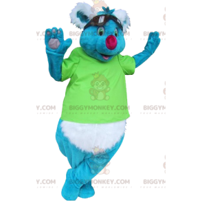 Traje de mascote de coala azul e branco BIGGYMONKEY™ com óculos