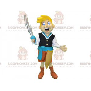 BIGGYMONKEY™ Blond ridderdrengs maskotkostume med sværd -