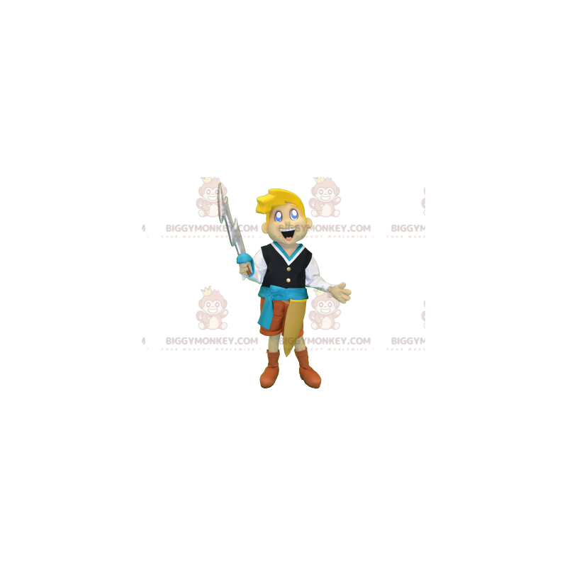 BIGGYMONKEY™ Blond Knight Boy Mascot Costume With Sword –