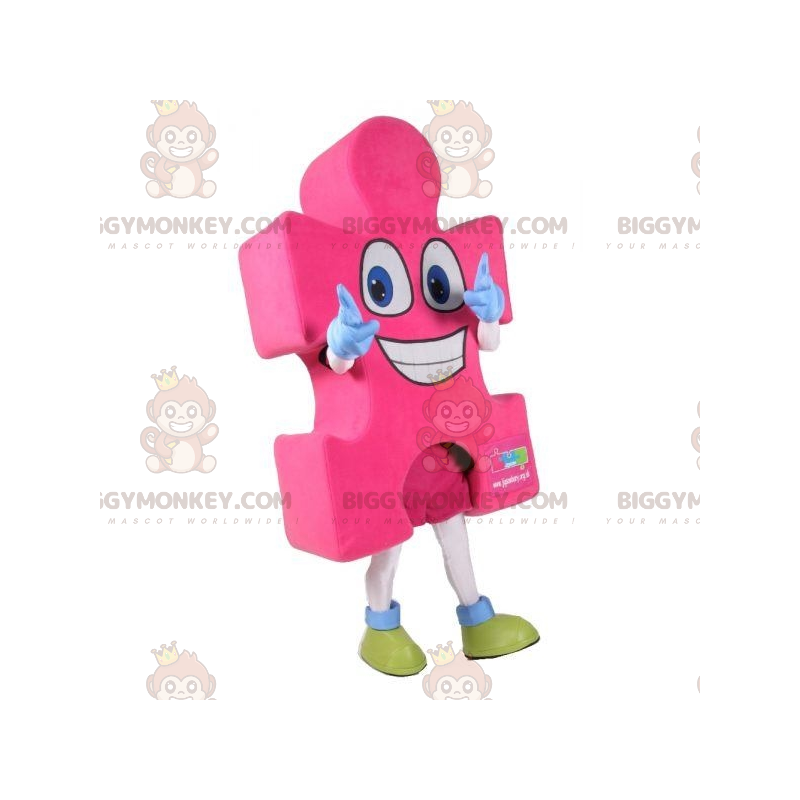 Giant pink puzzle piece BIGGYMONKEY™ mascot costume. jigsaw